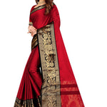 Red Cotton Silk Jacquard Saree with Blouse piece