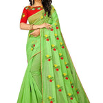 Green Cotton Embroidered Saree with Blouse piece