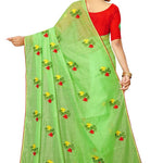 Green Cotton Embroidered Saree with Blouse piece