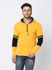 Men's Yellow Cotton Self Pattern Hooded Tees