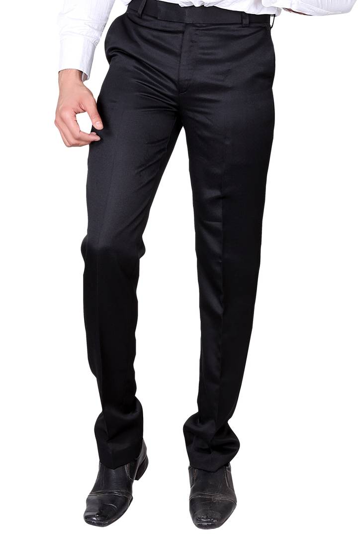 Men's Black Polyester Blend Solid Mid-Rise Formal Trouser