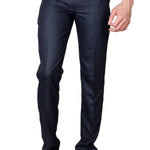Men's Blue Polyester Blend Solid Mid-Rise Formal Trouser