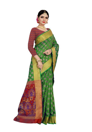 Women's Green Woven Design Art Silk Saree with Blouse piece