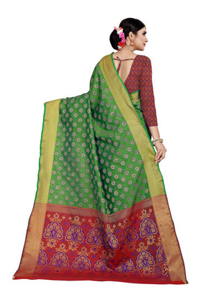 Women's Green Woven Design Art Silk Saree with Blouse piece