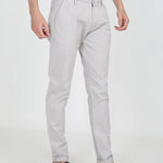 Men's Grey Cotton Solid Mid-Rise Regular Fit Casual Trouser
