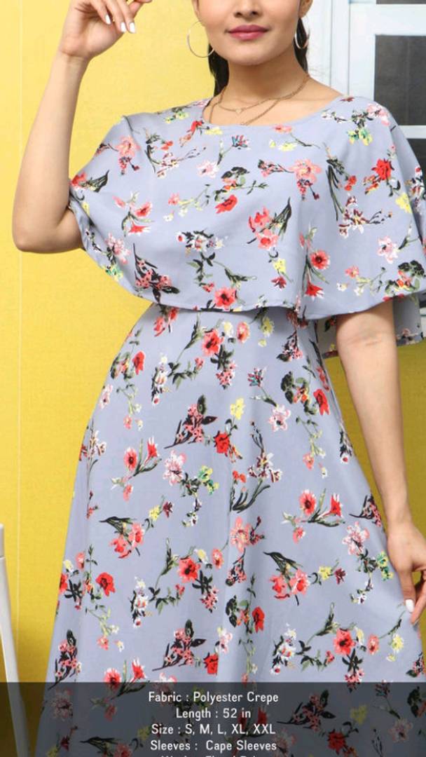 Women's Grey Printed Maxi Length Dress