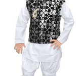 White Kurta Pyjama With Black Waistcoat