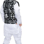 White Kurta Pyjama With Black Waistcoat