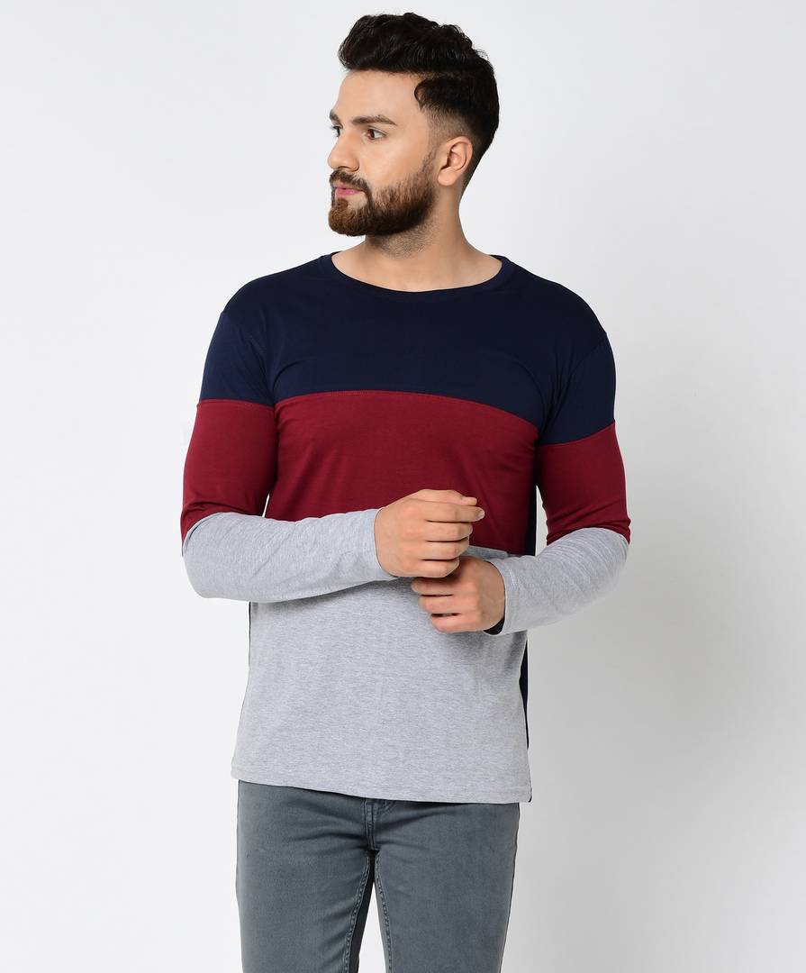 Men's Multicoloured Cotton Colourblocked Round Neck Tees