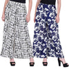Printed Crepe Palazzo/Trouser Combo Pack of 2 (Black Lining and Navy Blue Flower)