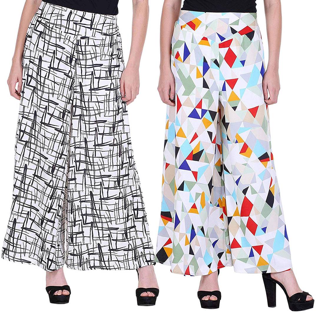 Women's and Girls Crepe Relaxed Fit Palazzo Pants, Combo Pack of 2