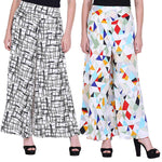 Printed Crepe Palazzo/Trouser Combo Pack of 2 (Black Lining and Diamond)