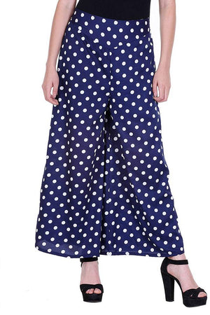 Printed Crepe Palazzo/Trouser Combo Pack of 2 (Blue Polka Dot and Navy Blue Floral)