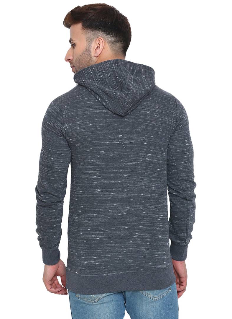 Men's Grey Cotton Solid  Long Sleeves Regular Hooded Pullover