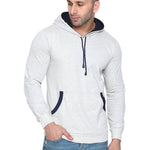 Men's White Cotton Solid  Long Sleeves Regular Hooded Pullover