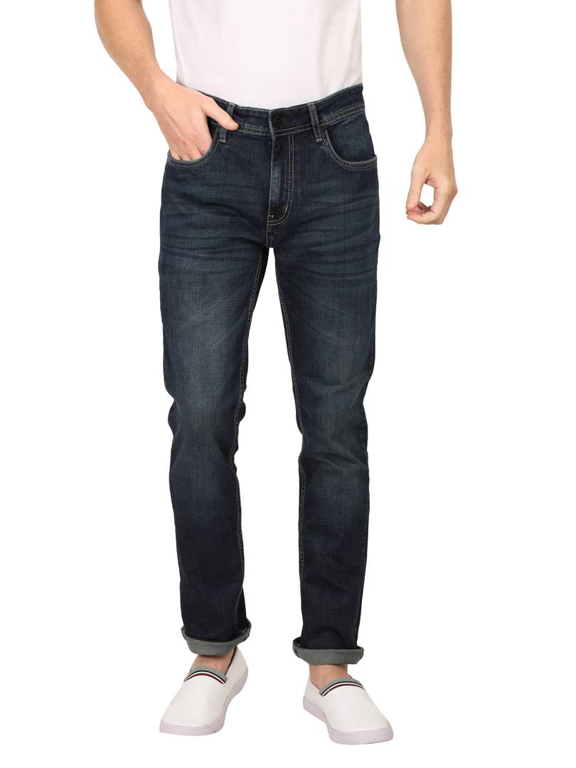 Men's Blue Denim Solid Relaxed Fit Mid-Rise Jeans