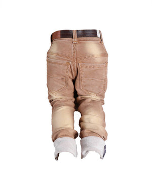 Boy's Beige Denim Solid Jeans