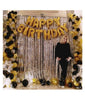 Happy Birthday Golden Foil+ 2 Pcs Silver Fringe Curtain(3 X 6 Feet)+30 pcs Metallic Balloons (Black,Gold,Silver)