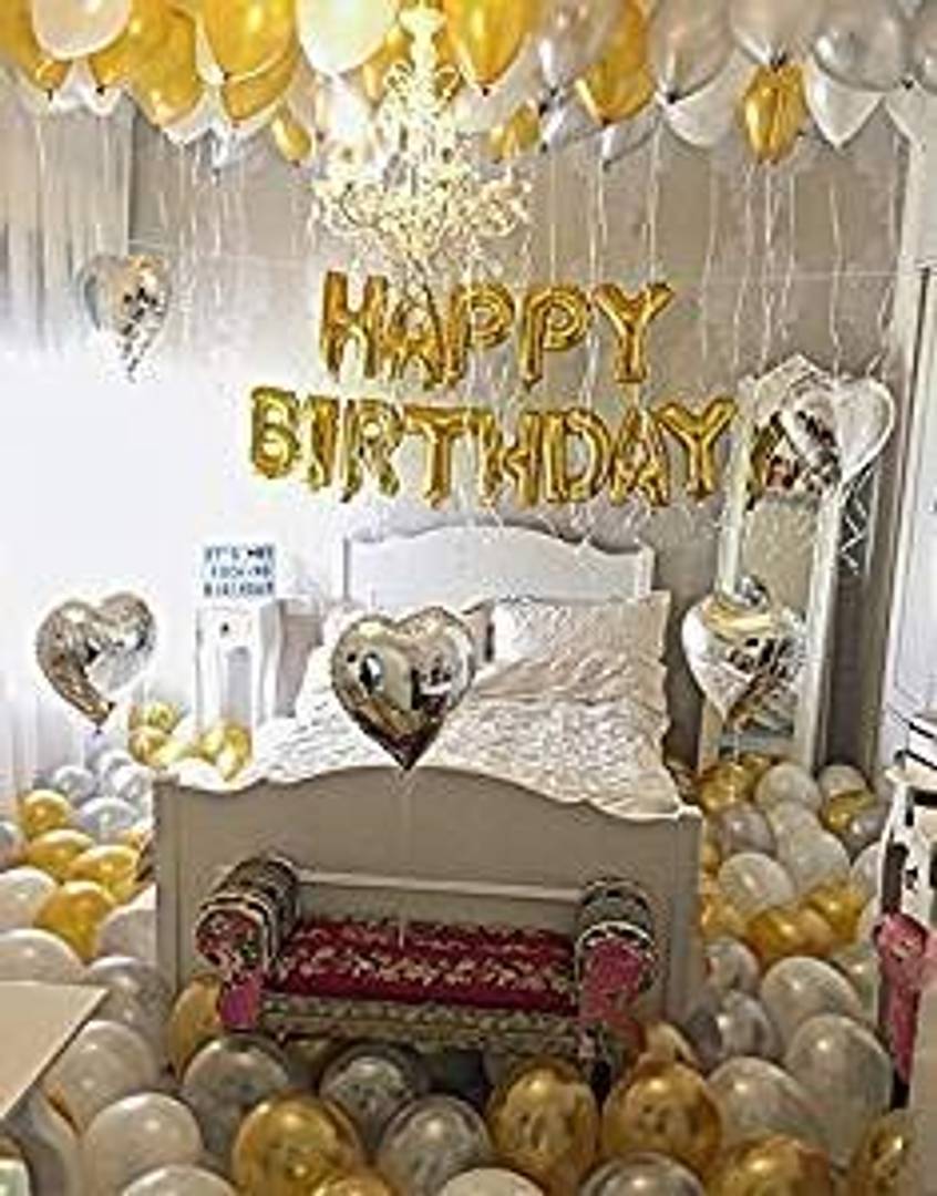 Happy Birthday Letter Foil Balloon Set with 30 Metallic Balloons (Golden) for Birthday Celebration/Birthday Decoration/Birthday Party
