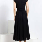 Georgette Black V-Neck Long Maxi Dress