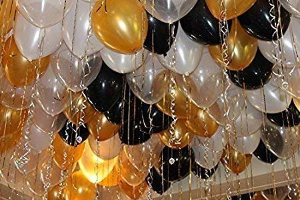 Birthday Combo for Birthday Decoration/Party Gold Black and White Balloon (Pack of 50)