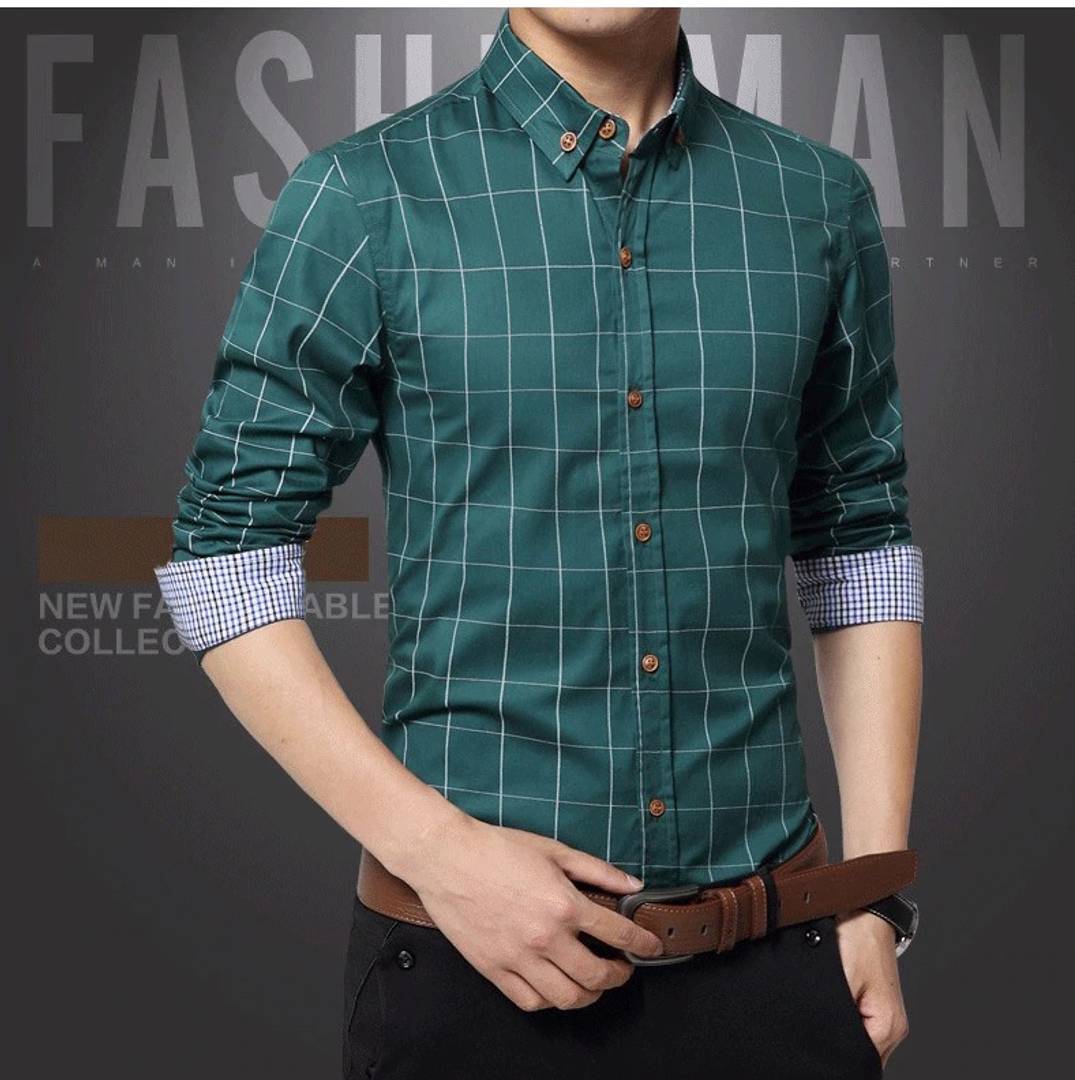 Men's Green Cotton Checked Long Sleeves Regular Fit Casual Shirt