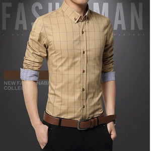 Men's Beige Cotton Checked Long Sleeves Regular Fit Casual Shirt