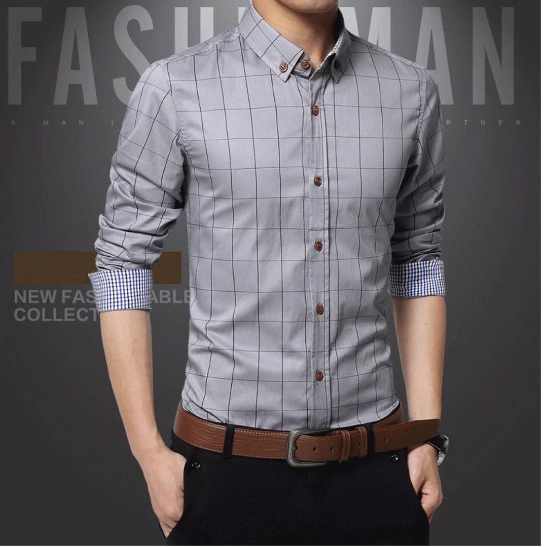 Men's Grey Cotton Checked Long Sleeves Regular Fit Casual Shirt