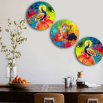 Studio Shubham wooden lord krishna and abstract peacock wall plates hanging(Set of 3)
