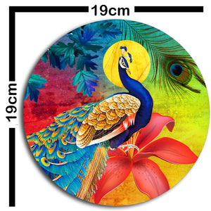 Studio Shubham wooden lord krishna and abstract peacock wall plates hanging(Set of 3)