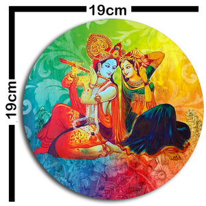 Studio Shubham wooden lord krishna and abstract peacock wall plates hanging(Set of 3)