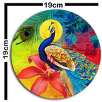 Studio Shubham wooden lord krishna and abstract peacock wall plates hanging(Set of 3)