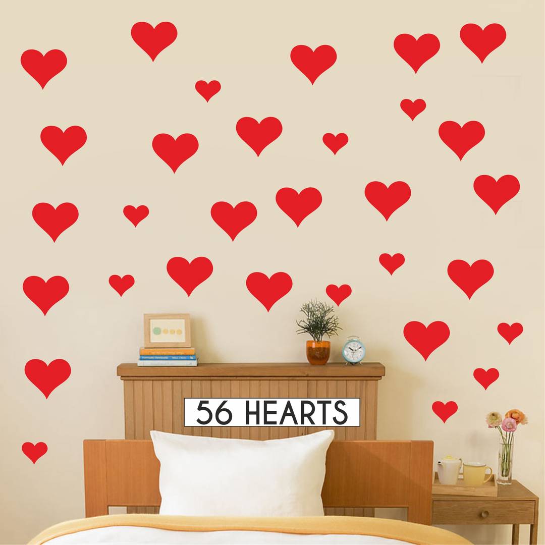 Premium Red Love Hearts Wall Sticker 56 Pieces