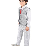 Boy's Grey Cotton Blend Self Pattern Ethnic Wear