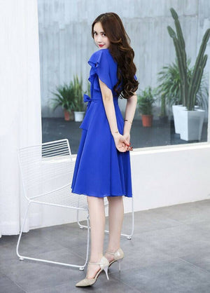 Women's Blue Georgette Solid knee Length Dress