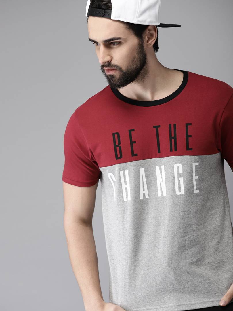 Men's Multicoloured Cotton Self Pattern Round Neck Tees