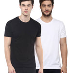 Men's Solid White & Black Round Neck Half Sleeve T-Shirt (Pack of 2)