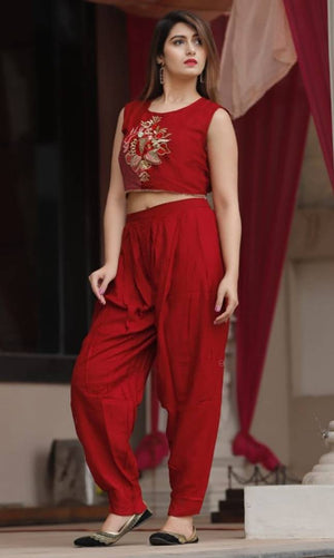 Silk dhoti pant and crop top blouse with airy jacket. | Fashion show  dresses, Indian bridal outfits, Crop top blouse