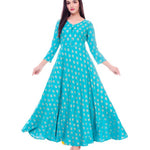 Women's Green  Rayon Printed Long Gown