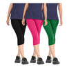 Women's Cotton Lycra Biowashed Capri Leggings Combo Pack of 3 (Black, Pink ,Green)
