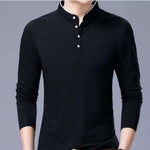 Men's Black Cotton Solid Mandarin Tees