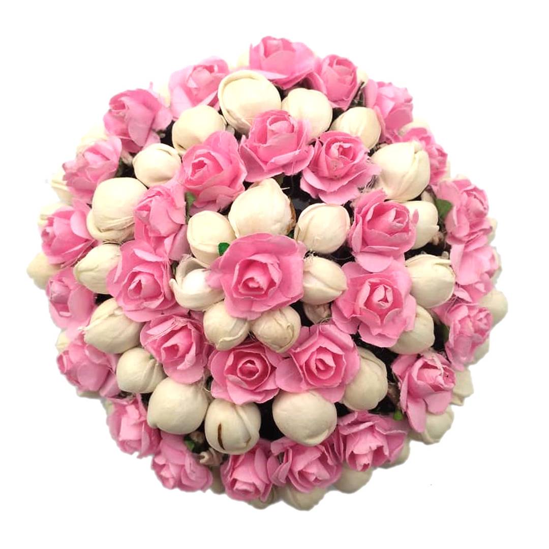Beautiful Hair Accessories Pink Flower Gajra Bun Maker with White Beads, Pack of 1