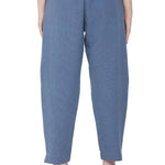 Women Blue Solid Cotton Linen Pant