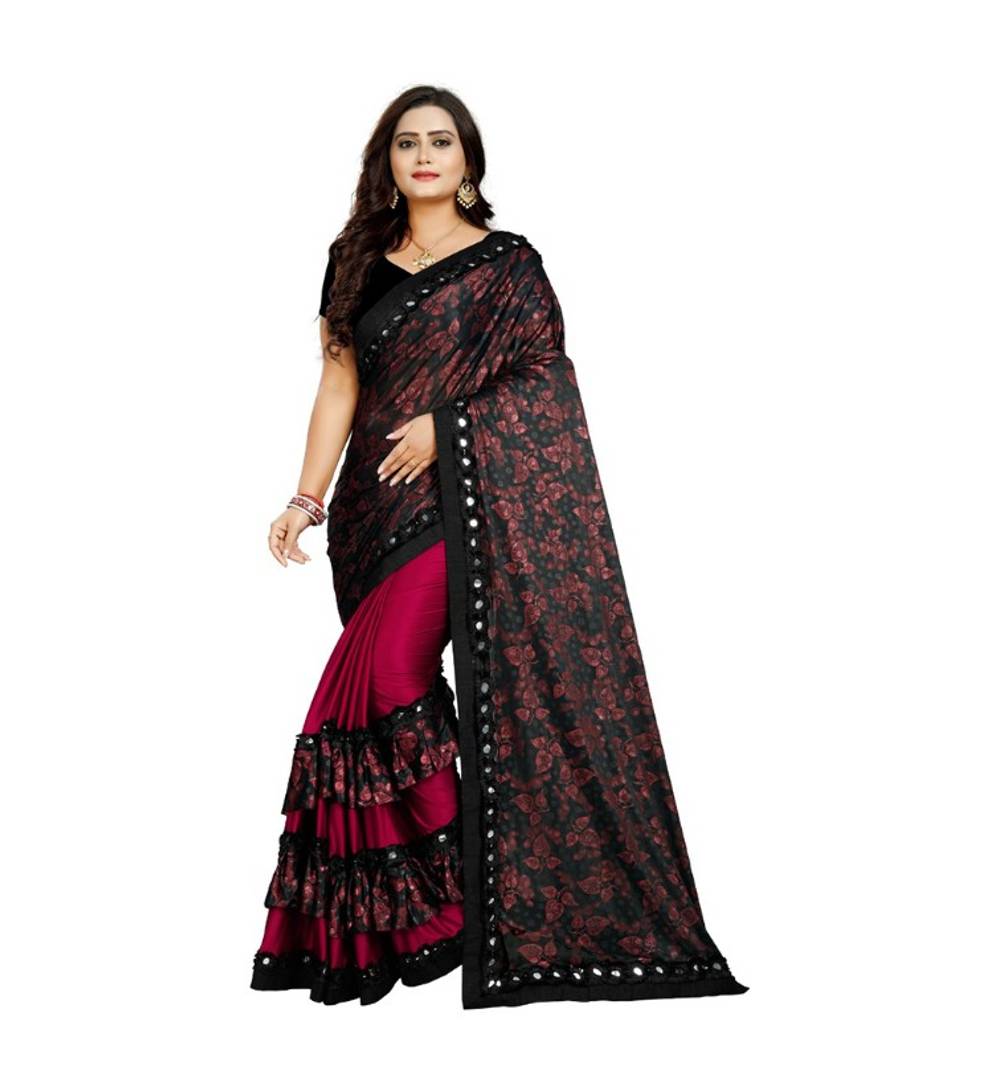 Amazing Silk Blend Printed Ruffle Saree with Blouse piece