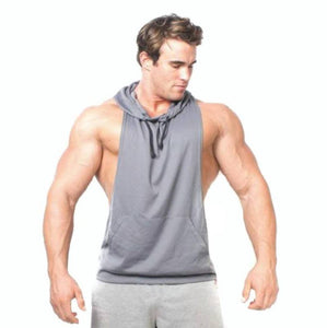 Bodybuilding Mens Gym Cotton Blend sleeveless Hooded Stringer