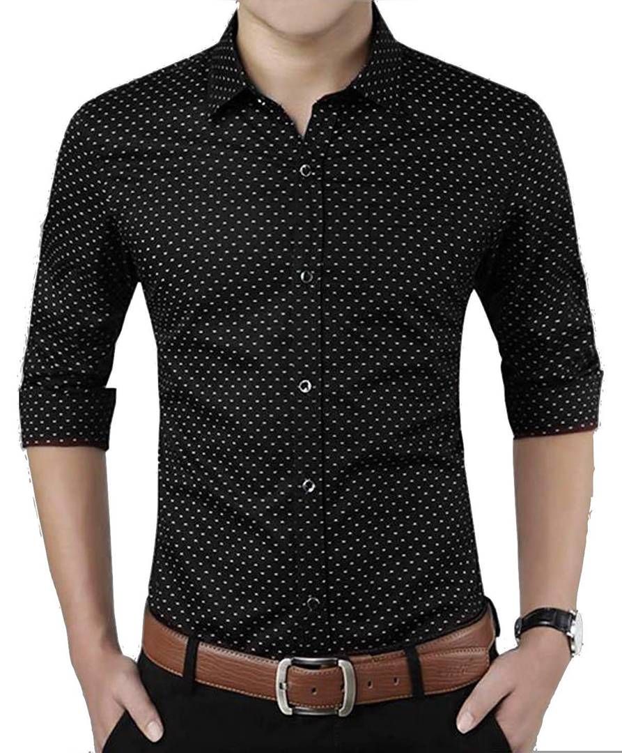 Men's Black Cotton Printed Regular Fit Casual shirts