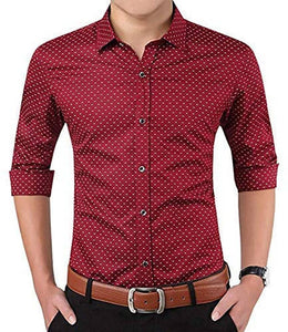 Men's Maroon Cotton Printed Regular Fit Casual shirts