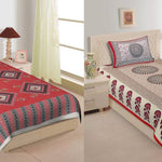 BUY 1 GET 1 FREE Jaipuri Printed Cotton Single Bedsheet With 2 Pillow Covers