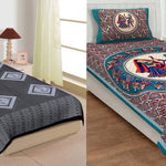 BUY 1 GET 1 FREE Jaipuri Printed Cotton Single Bedsheet With 2 Pillow Covers