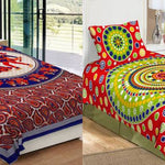 BUY 1 GET 1 FREE Jaipuri Printed Cotton Single Bedsheet With 2 Pillow Covers